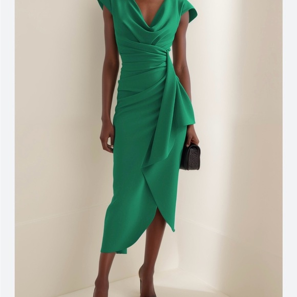 Fehaute Dresses & Skirts - Green Asymmetrical Ruched Cocktail Dress